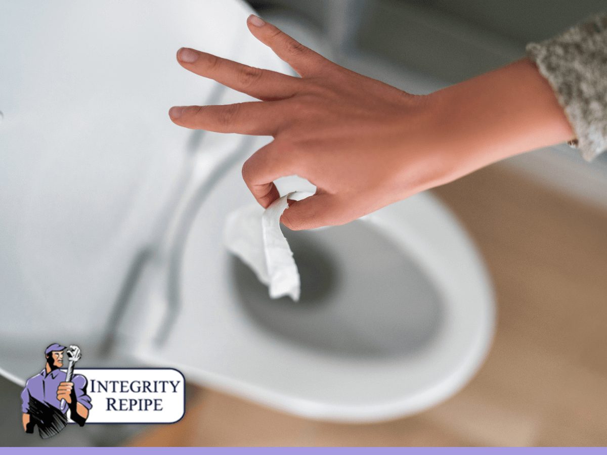 Woman throwing a flushable wipe into the toilet